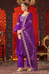 Violet Art Silk Alia Cut Anarkali Kurta Set with Trousers and Dupatta-CL-KPD-133